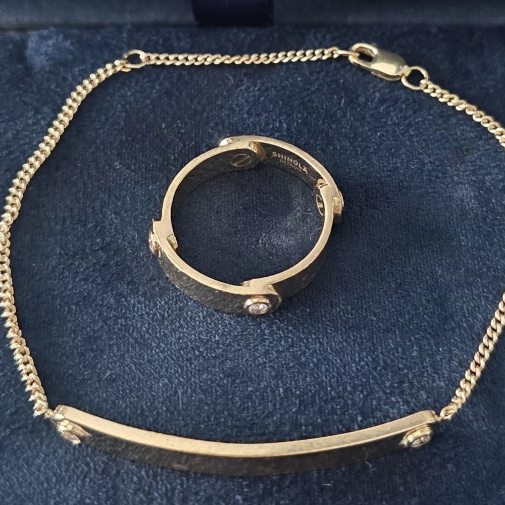 Rare Shinola Gold And Diamond Jewelry Set 14K Ring And Bracelet - Picture 2 of 11